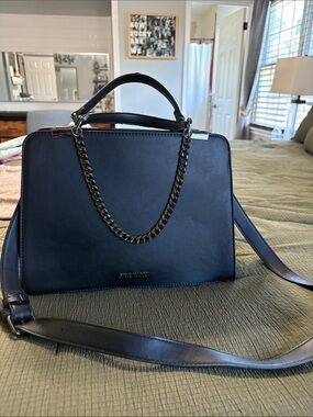 Steve Madden Black Structured Satchel with Chain Detail
